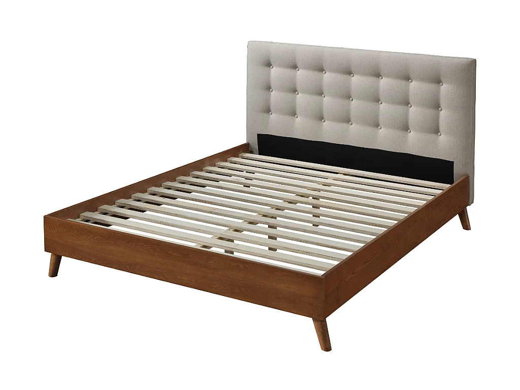 Lit 180 x 200 cm tête de lit capitonnée - Tissu - Beige + Matelas - FRANCESCO