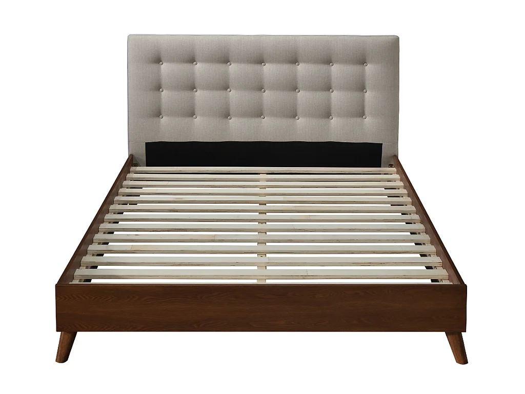 Seng 180 x 200 cm med stoppet hodegavl - Stoff - Beige + Madrass - FRANCESCO