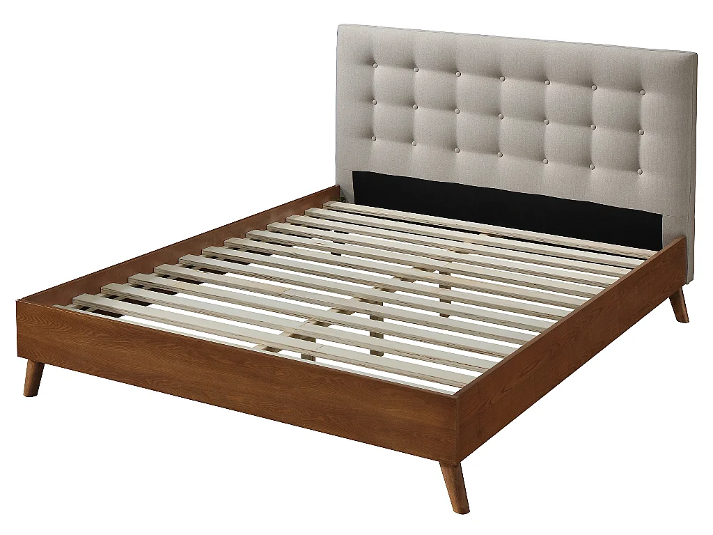 Lit 180 x 200 cm tête de lit capitonnée - Tissu - Beige + Matelas - FRANCESCO