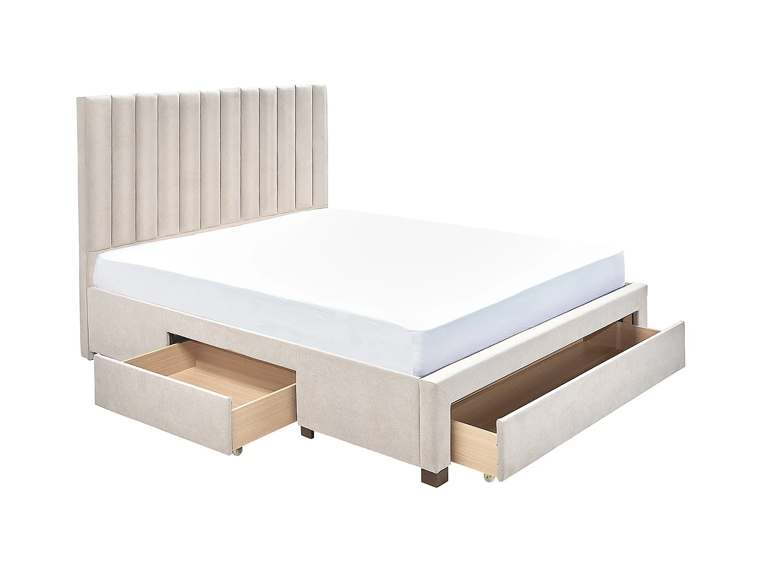 Bed met 3 lades 160 x 200 cm - Stof - Beige + matras - LIAKO