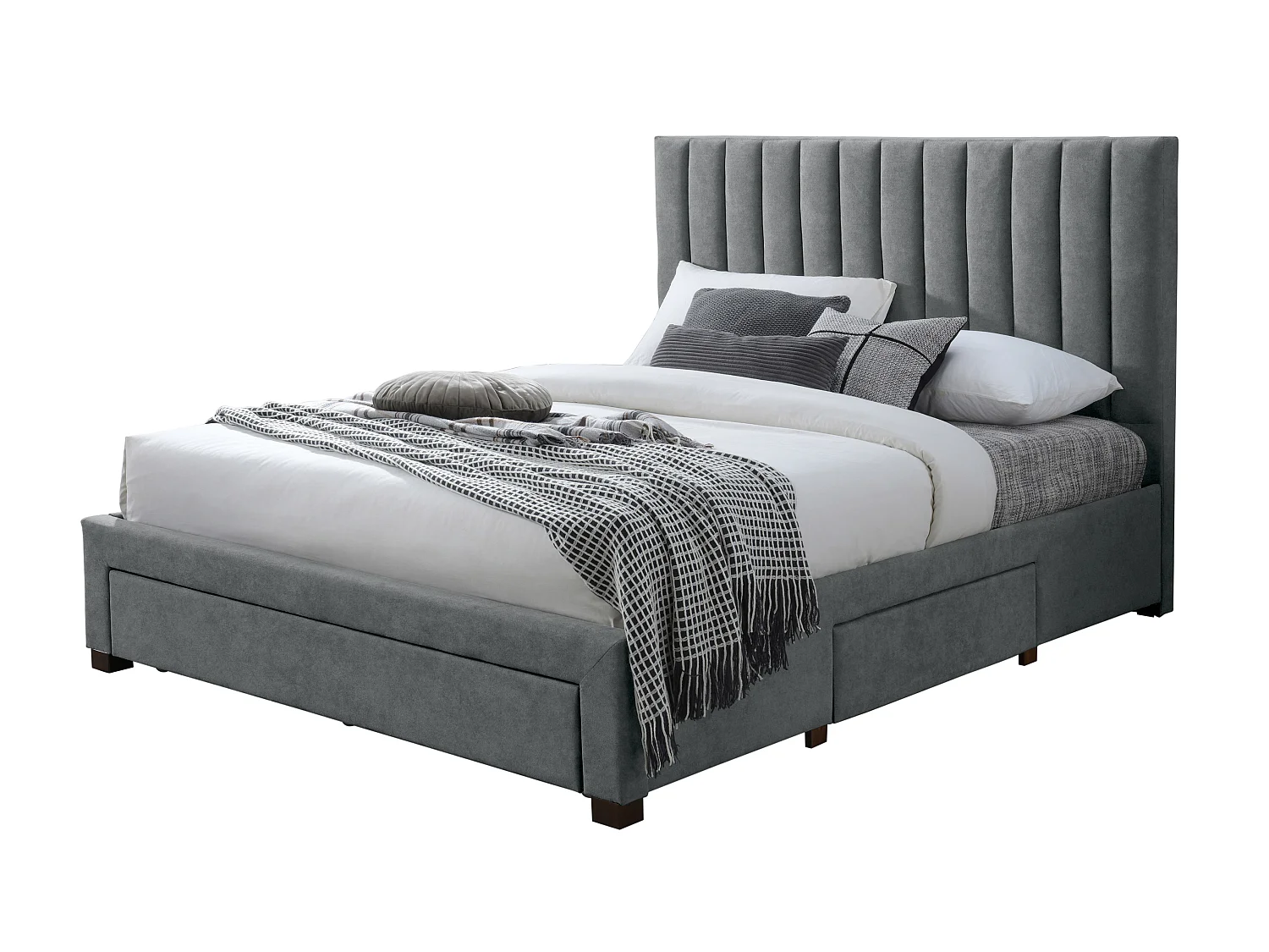 Cama com 3 gavetas 160 x 200 cm tecido cinza + Colchão - LIAKO