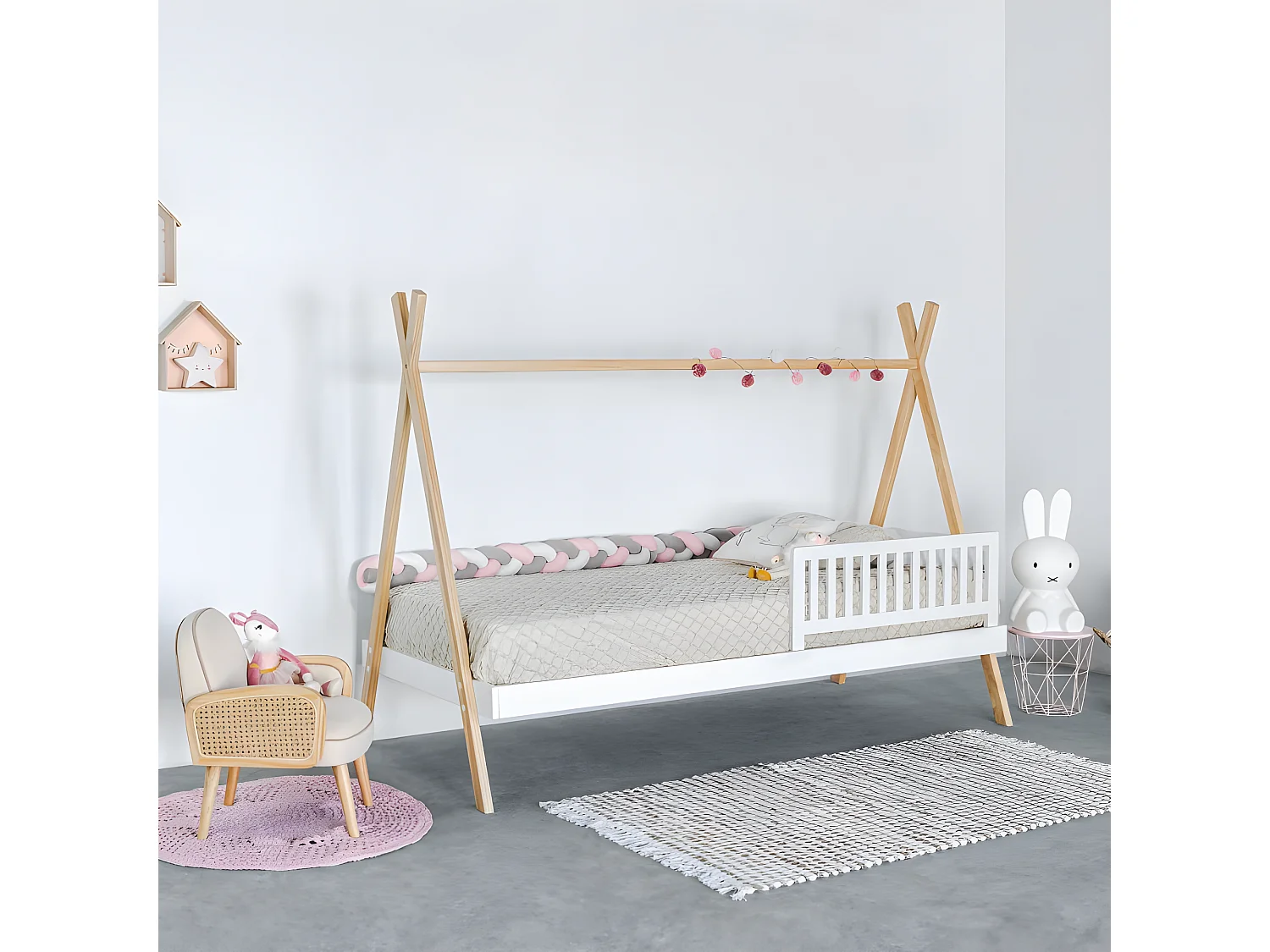 Barrière de lit bois blanc 36x87x20cm