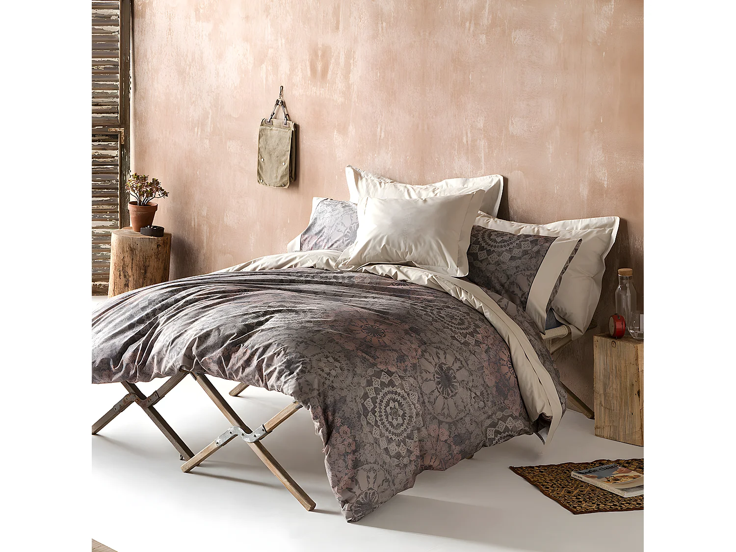 Housse de couette en coton beige/gris/rose 260x240 cm EIDER