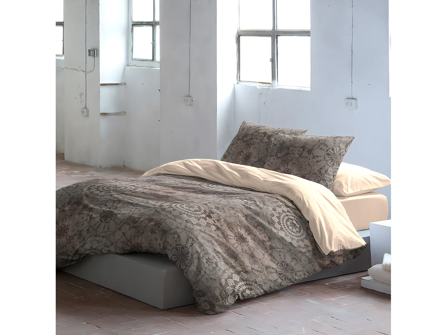 Housse de couette en coton beige/gris/rose 260x240 cm EIDER