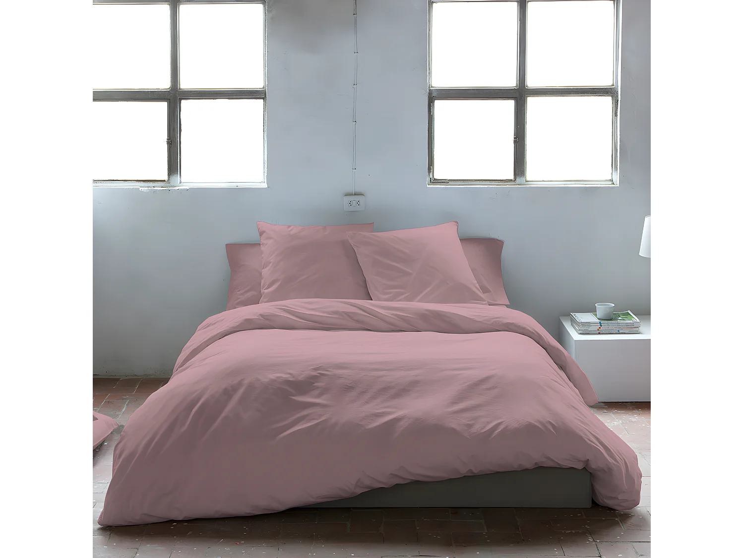 Funda nórdica de algodón lisa de algodón malva 200x200 cm PURE