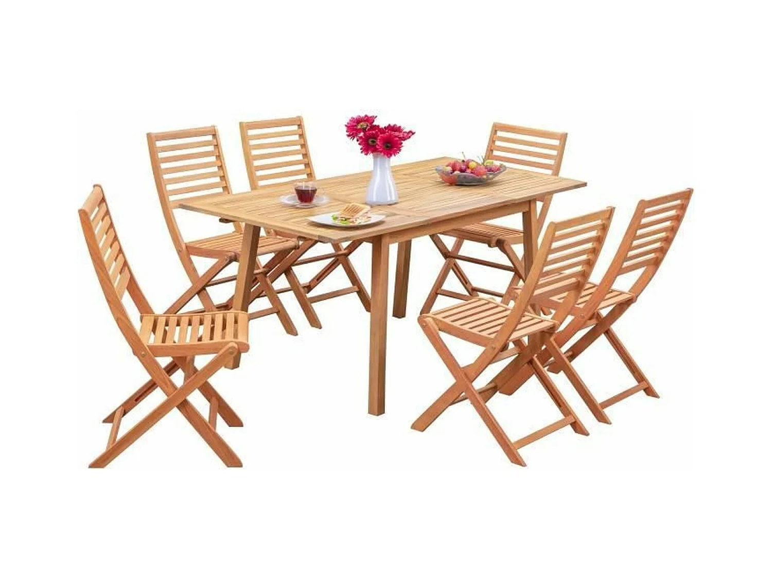 Tuinset voor 4-6 personen - Eucalyptus - Uitschuifbare tafel 120/180 x 80 cm + 6 klapstoelen