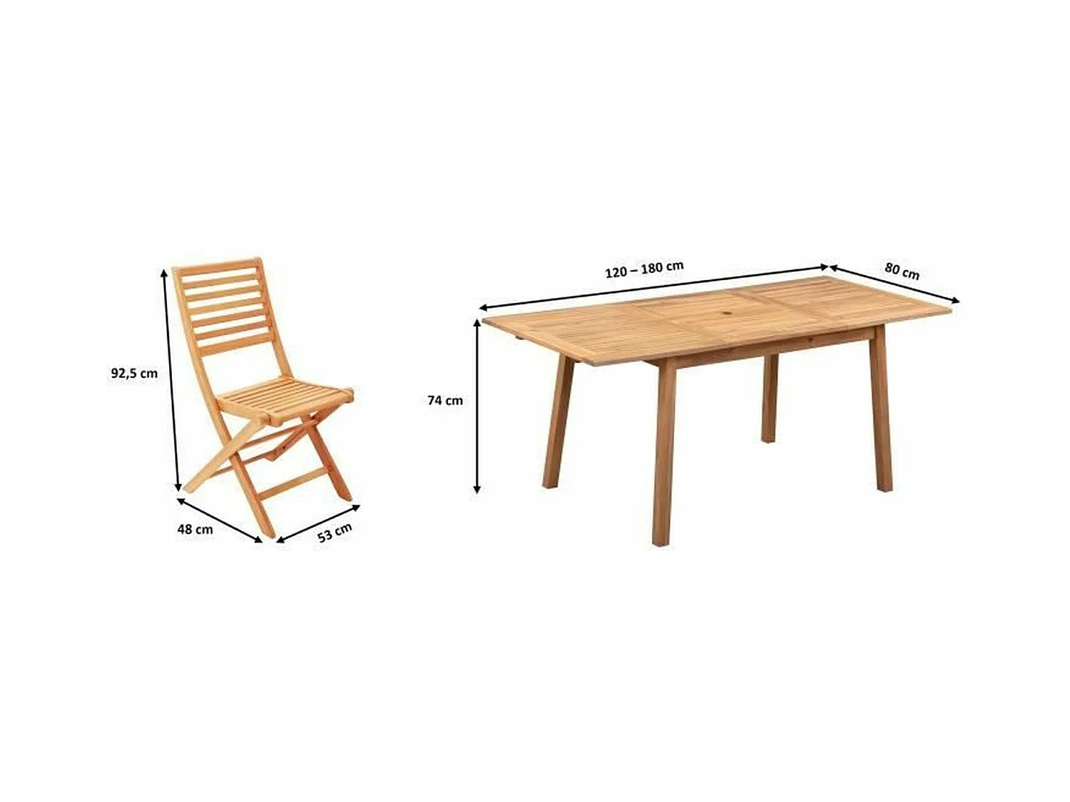 Tuinset voor 4-6 personen - Eucalyptus - Uitschuifbare tafel 120/180 x 80 cm + 6 klapstoelen