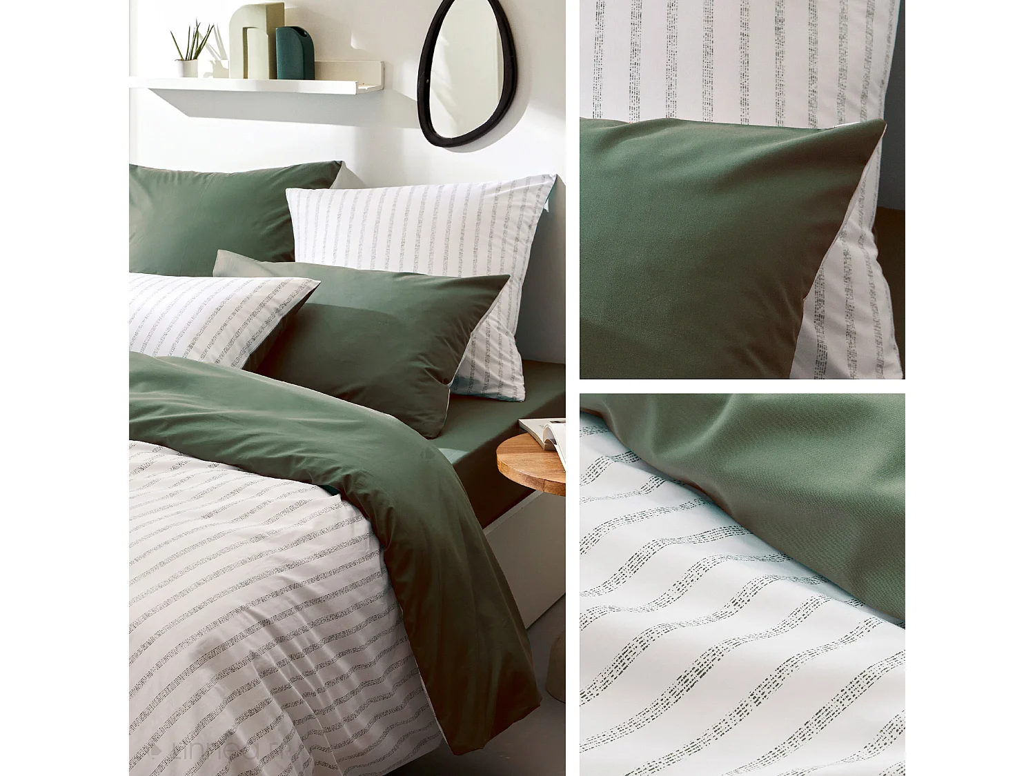 Housse de couette 300x240 cm percale coton GABY vert Kaki