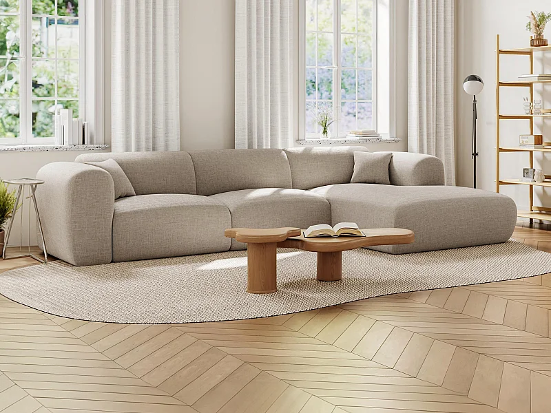 Großes Ecksofa - Ecke rechts - melierter Stoff - Beige - POGNI von Maison Céphy