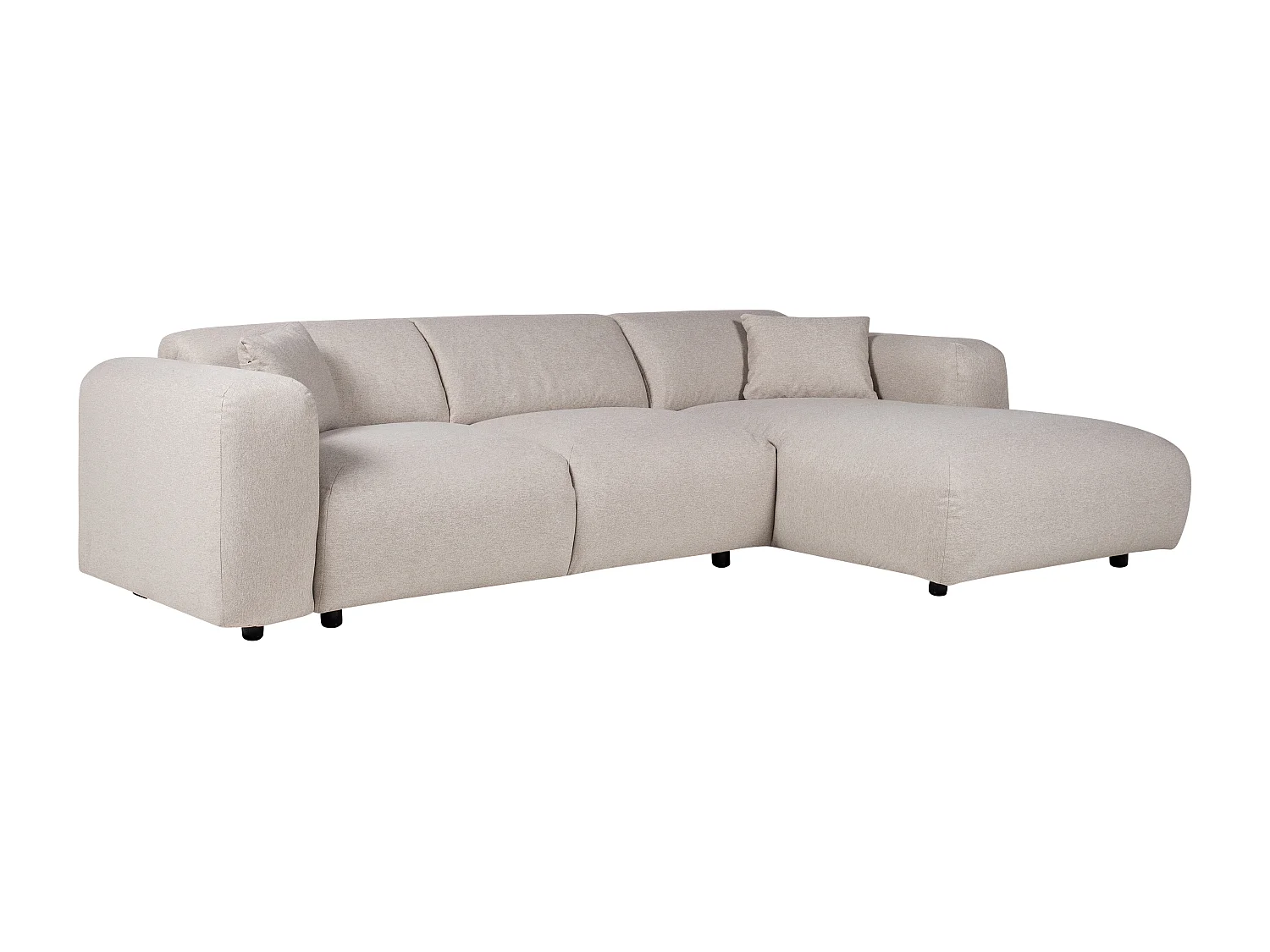 Grote hoekbank met hoek rechts van beige gechineerde stof POGNI van Maison Céphy