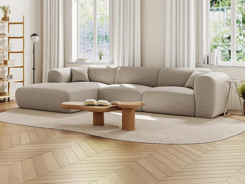 Sofá rinconera izquierdo de tela jaspeado beige POGNI de Maison Céphy de Maison Céphy