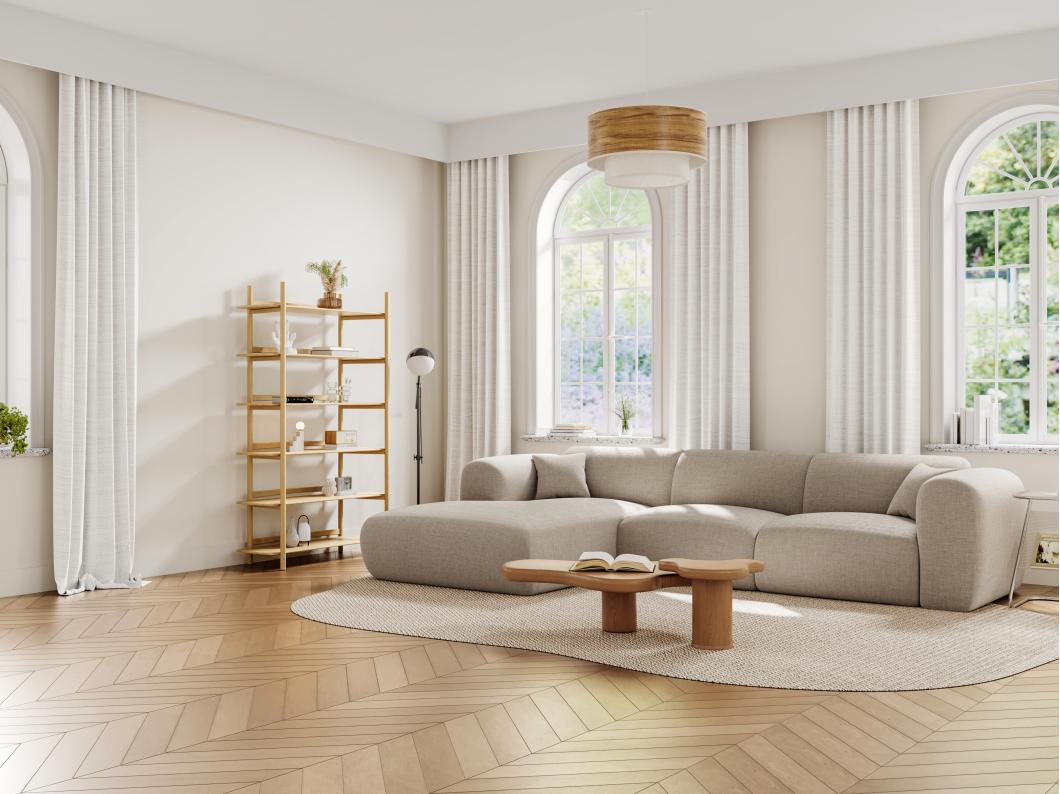 Grand canapé d'angle gauche en tissu chiné beige POGNI de Maison Céphy