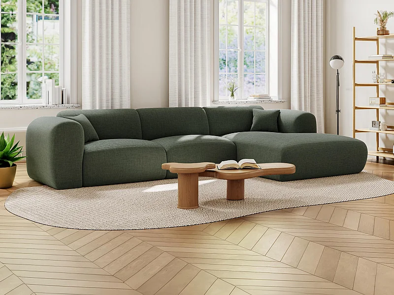 Großes Ecksofa - Ecke rechts - melierter Stoff - Grün - POGNI von Maison Céphy