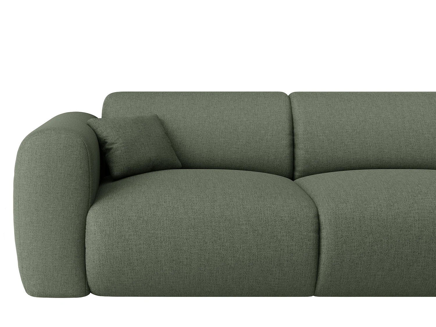 Grote hoekbank met hoek rechts van groene gechineerde stof POGNI van Maison Céphy