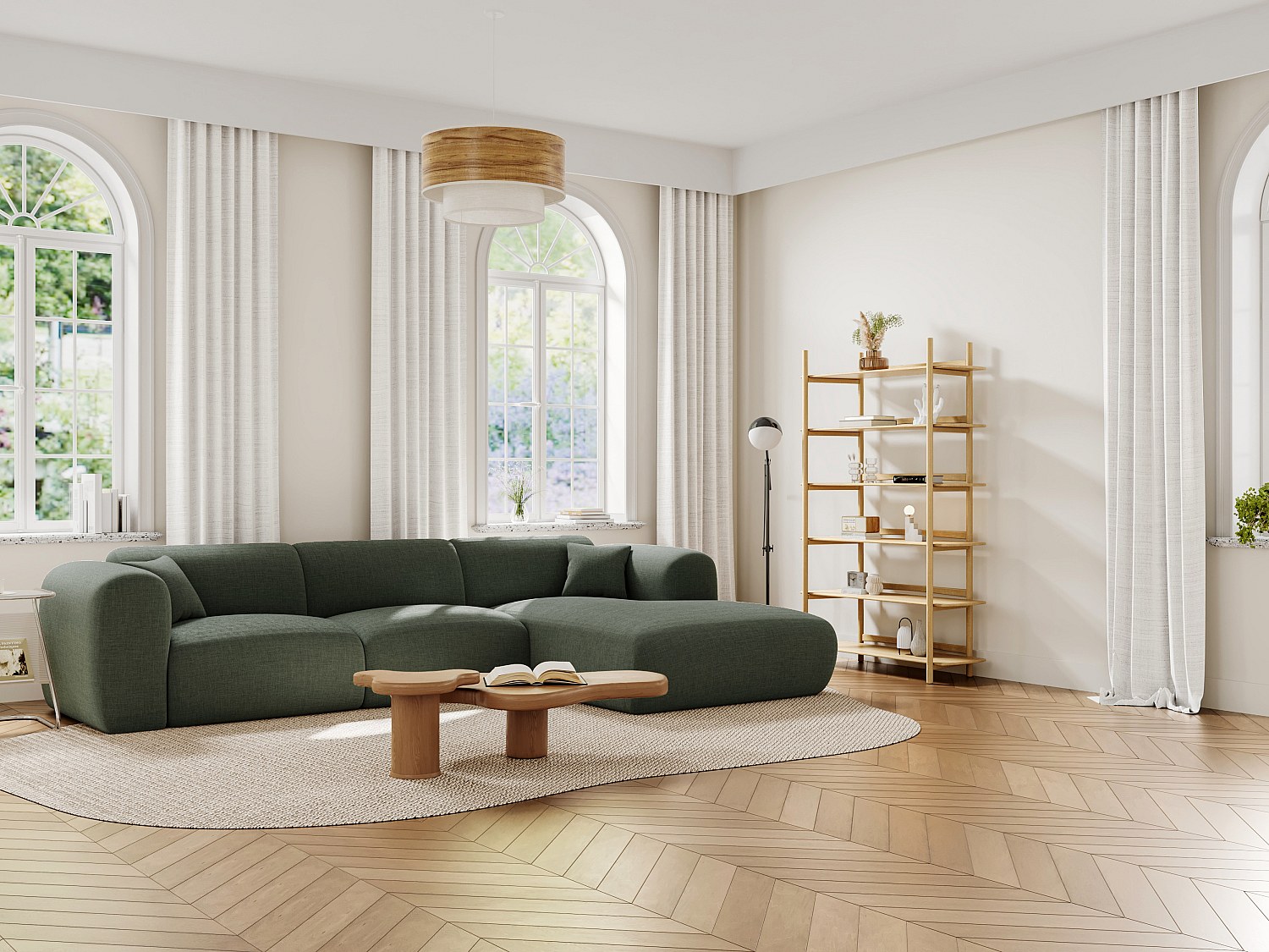 Vente-unique Großes Ecksofa - Ecke Rechts - Melierter Stoff - Grün - Pogni Von Maison Céphy