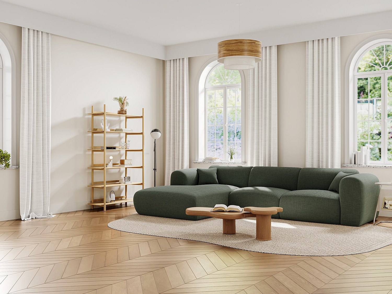 Vente-unique Großes Ecksofa - Ecke Links - Melierter Stoff - Grün - Pogni Von Maison Céphy