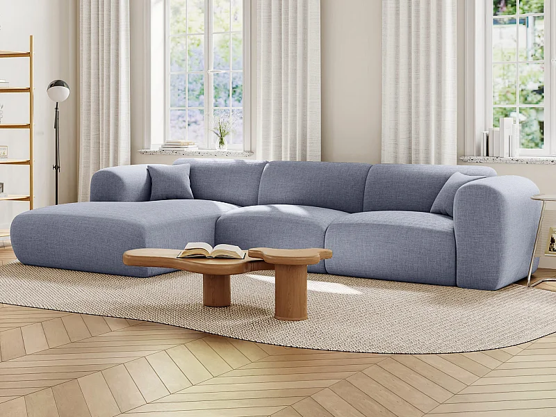 Stor vänsterställd vinksoffa i fleckat grått tyg POGNI från Maison Céphy