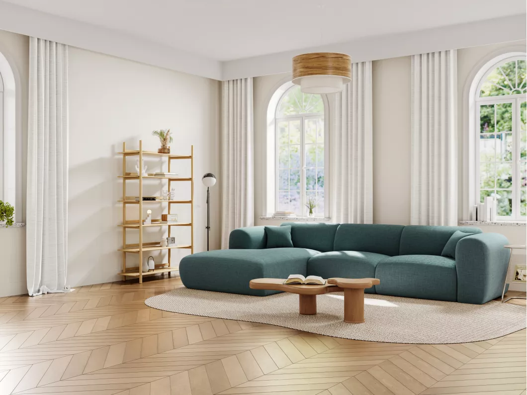 Kauf Unique Großes Ecksofa - Ecke links - melierter Stoff - Blau - POGNI von Maison Céphy