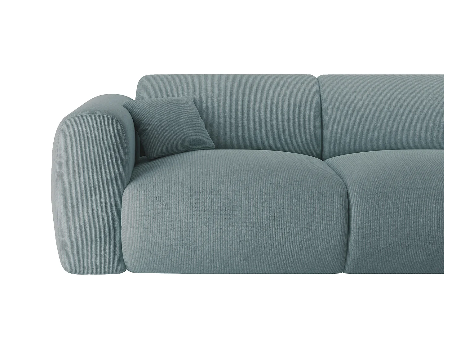 Duża kanapa narożna prawostronna z niebieskiej teksturowanej tkaniny POGNI marki Maison Céphy