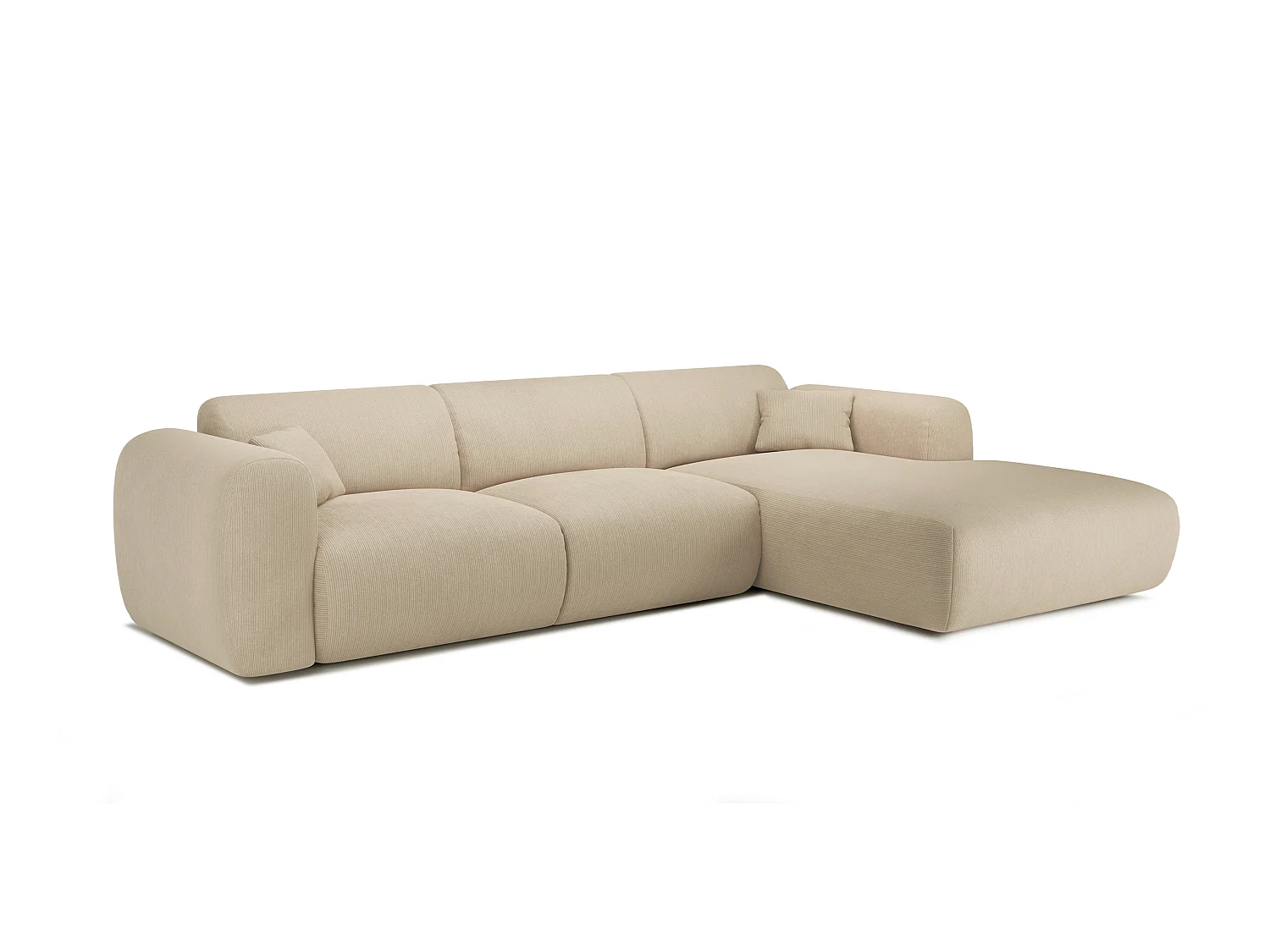 Grote hoekbank met hoek rechts van blauwe stof met textuur POGNI van Maison Céphy