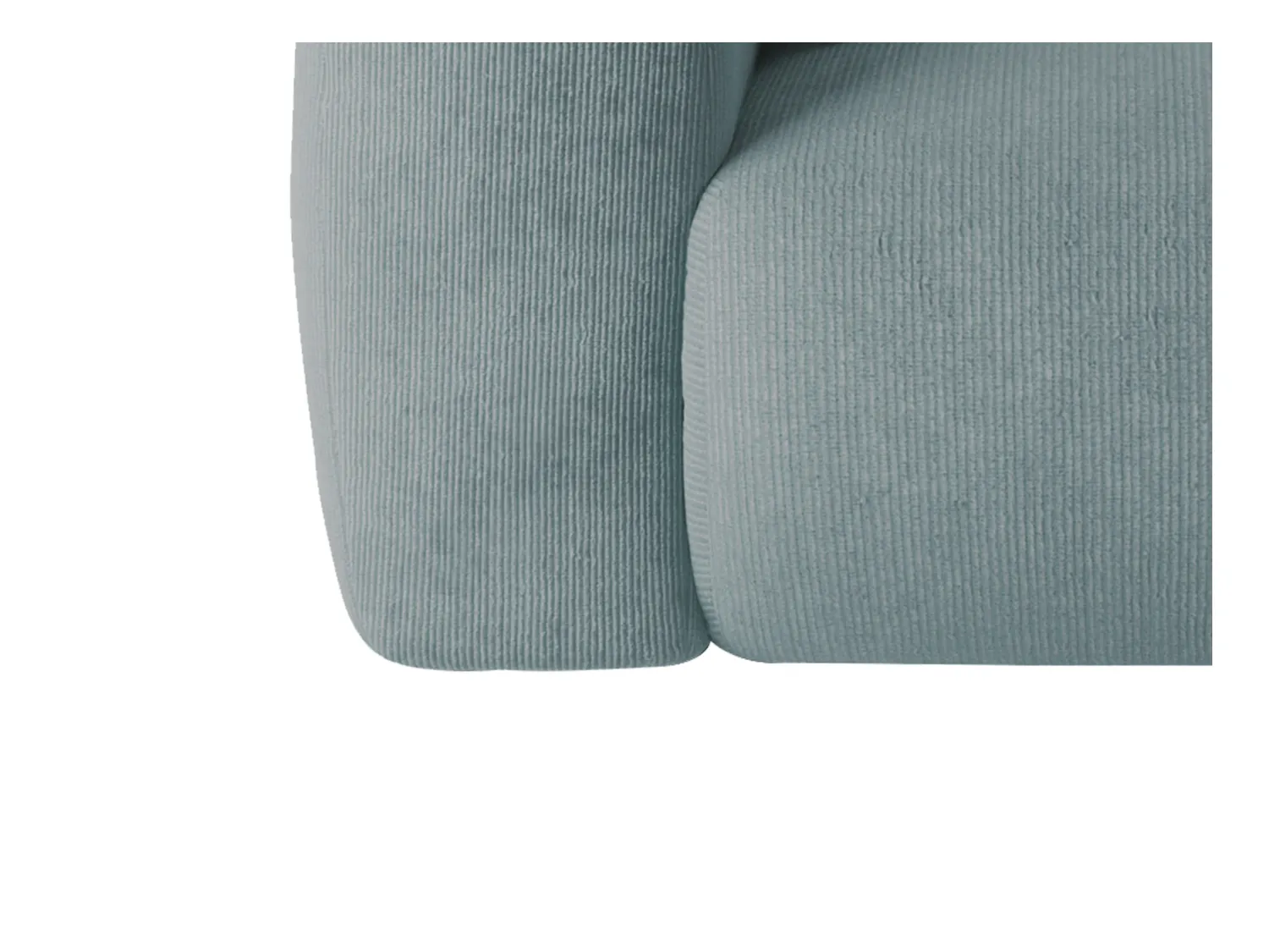 Grote hoekbank met hoek rechts van blauwe stof met textuur POGNI van Maison Céphy