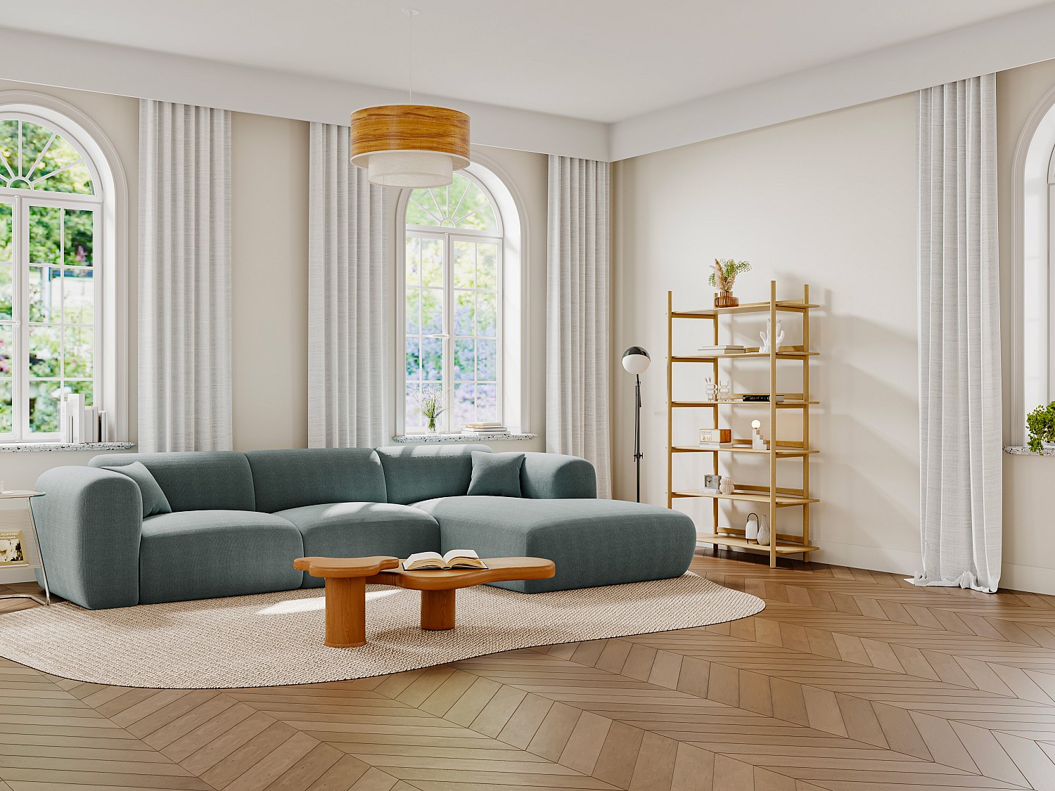 Vente-unique Großes Ecksofa - Ecke Rechts - Samt-Stoff - Blau - Pogni Von Maison Céphy