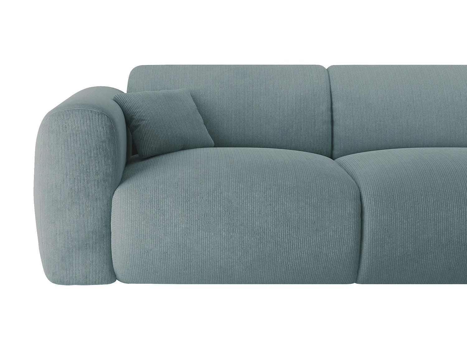 Grand canapé d'angle droit en velours côtelé fines côtes bleu POGNI de Maison Céphy