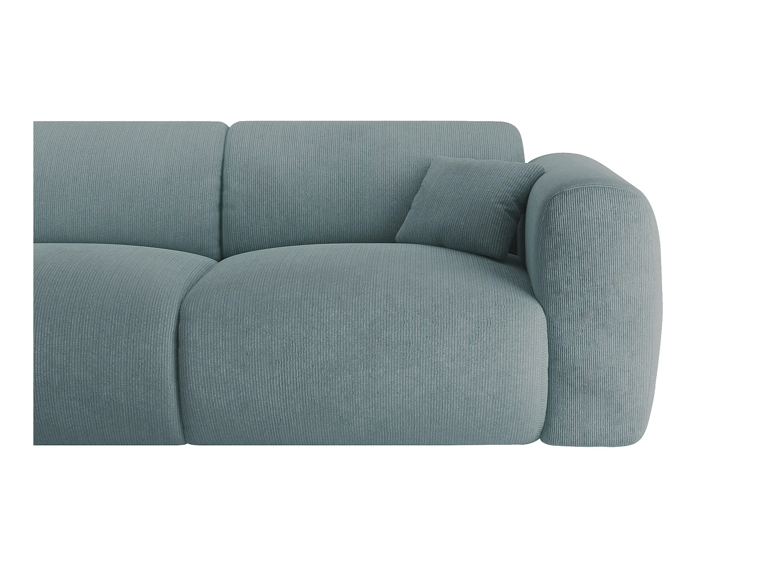 Grand canapé d'angle gauche en velours côtelé fines côtes bleu POGNI de Maison Céphy