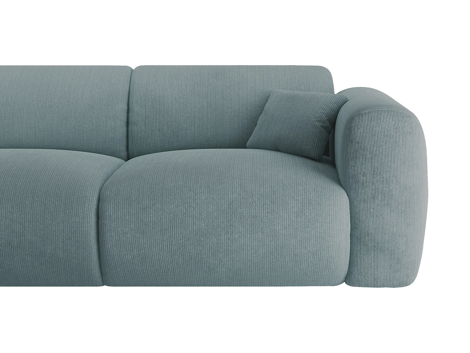 Grand canapé d'angle gauche en velours côtelé fines côtes bleu POGNI de Maison Céphy