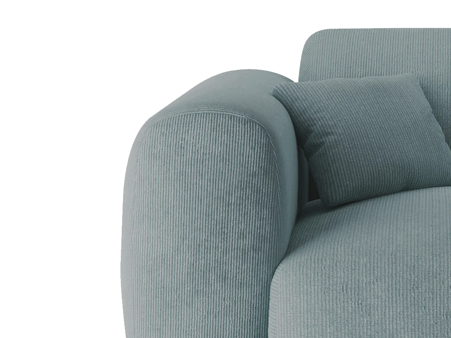 Grand canapé d'angle gauche en velours côtelé fines côtes bleu POGNI de Maison Céphy