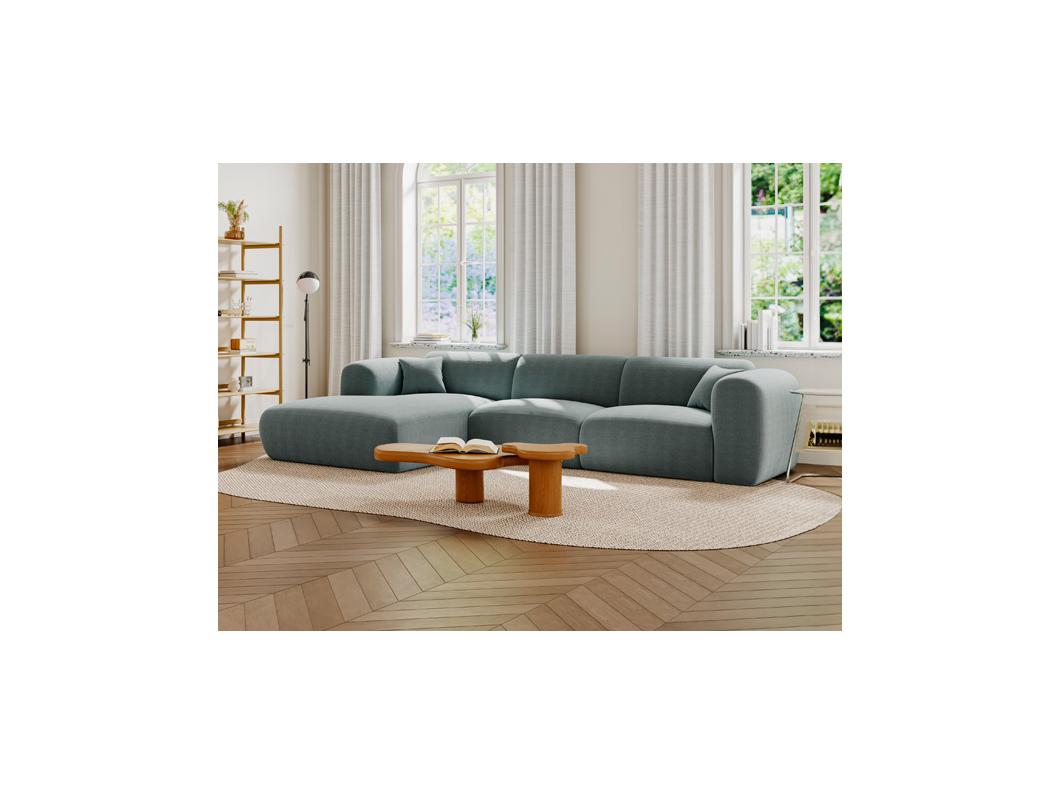 Grand canapé d'angle gauche en tissu texturé bleu POGNI de Maison Céphy