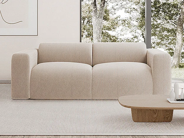 3-sits manchestersammetessoffa i beige smårandig kord i fiskbenstyg POGNI vid POGNI av Maison Céphy