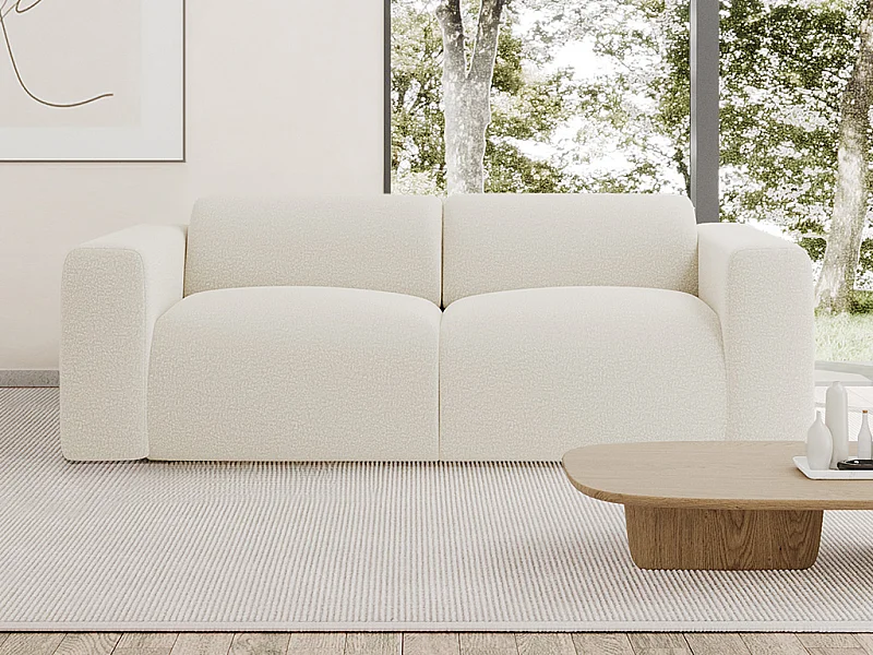 Canapé 3 places en tissu bouclette blanc POGNI de Maison Céphy