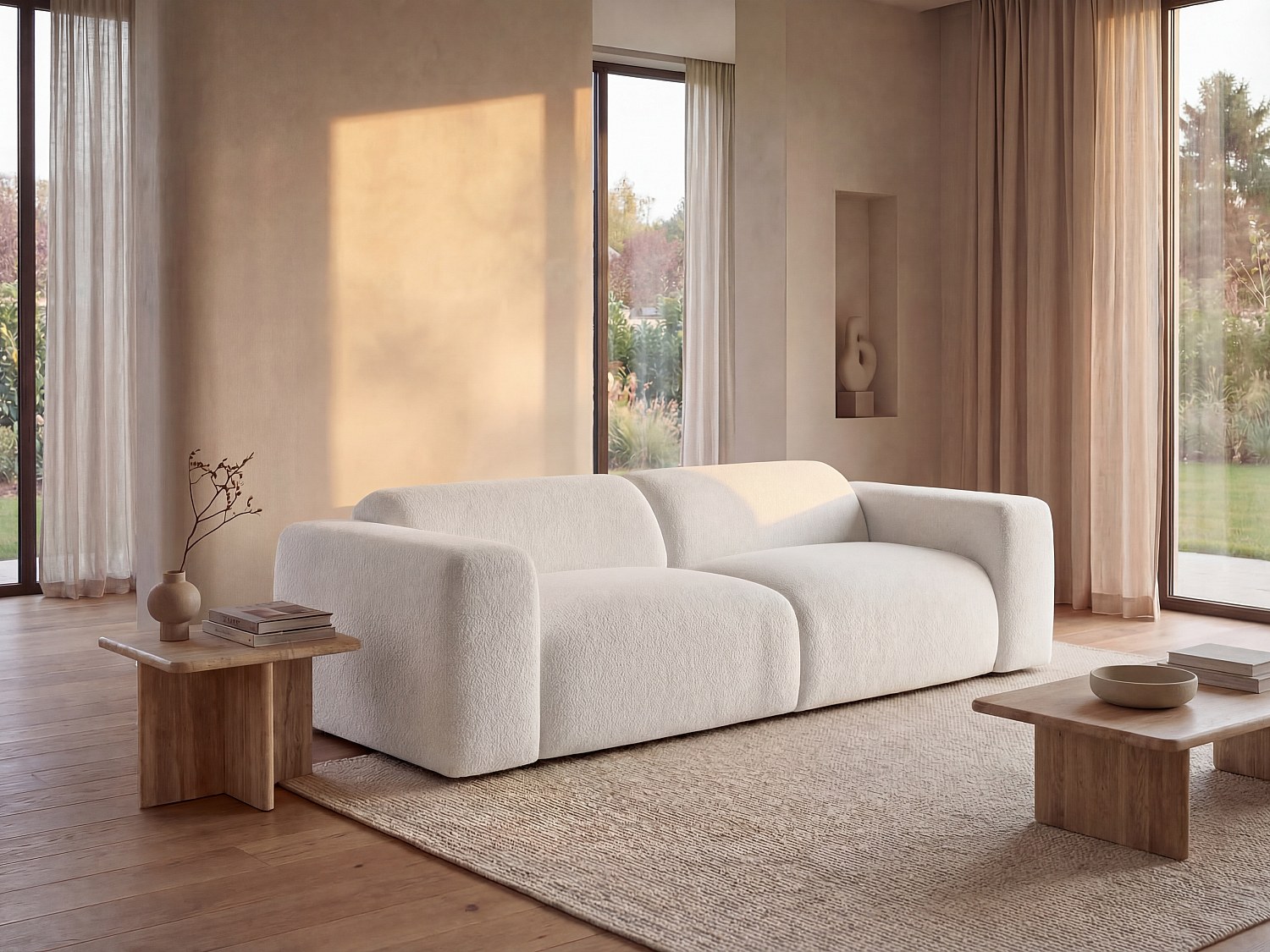 Sofa 3-Sitzer - Bouclé-Stoff - Weiß - POGNI von Maison Céphy günstig online kaufen