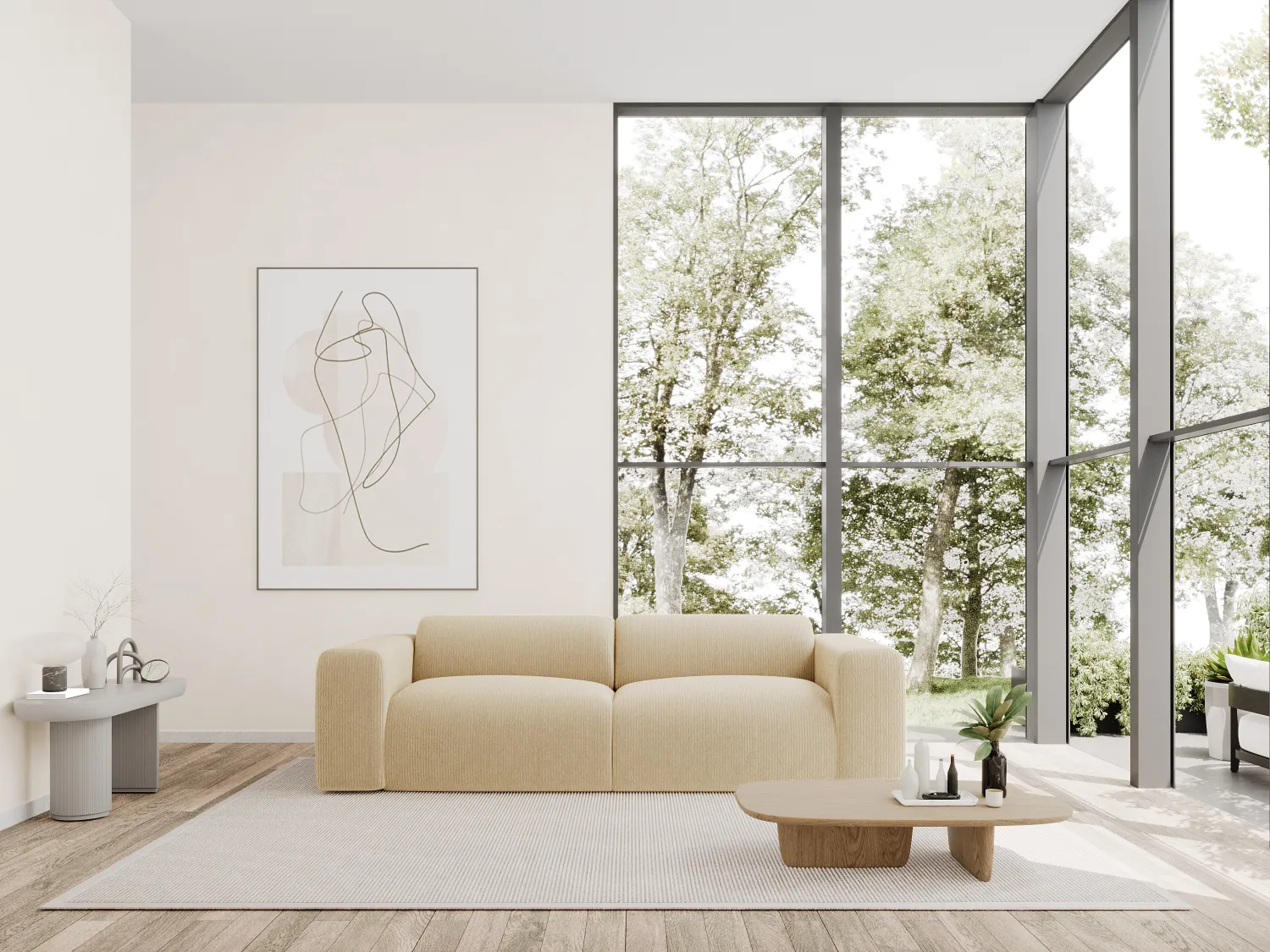 Vierzitsbank van beige stof met textuur POGNI van Maison Céphy