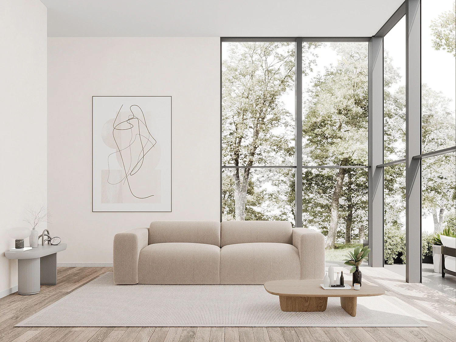 Vierzitsbank van beige ribfluweel met fijne ribbels POGNI van Maison Céphy