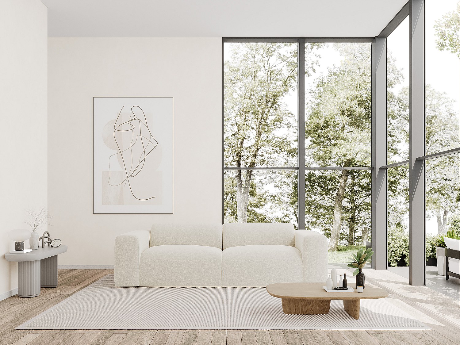 Sofa 4-Sitzer - Bouclé-Stoff - Weiß - POGNI von Maison Céphy günstig online kaufen