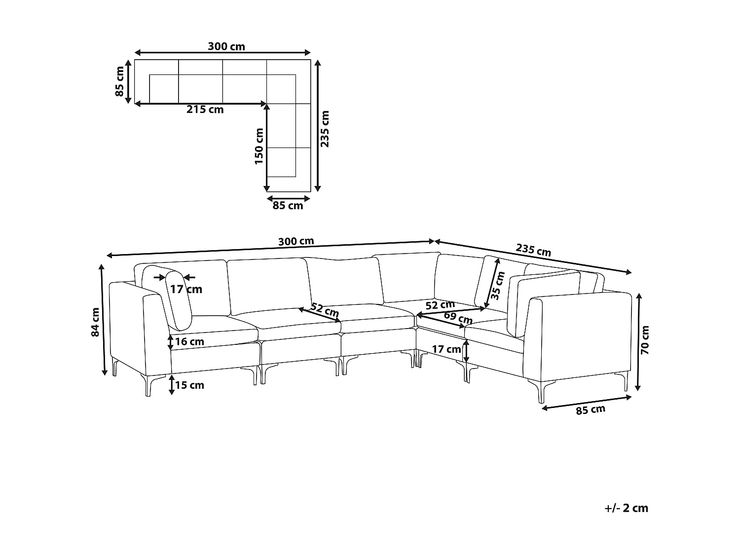 Canapé Modulable droite Bleu Marine et Argenté en Velours 6 Places Glamour Evja