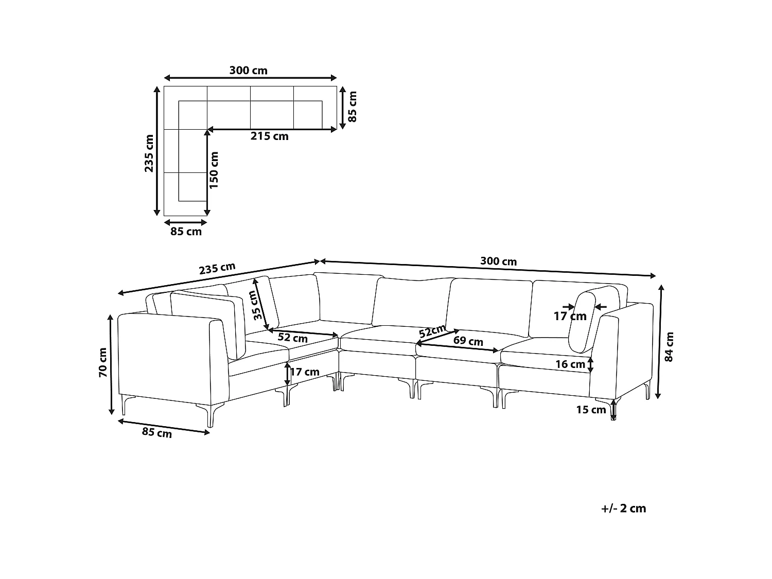 Canapé Modulable Droit Bleu Marine et Argenté en Velours 6 Places Glamour Evja