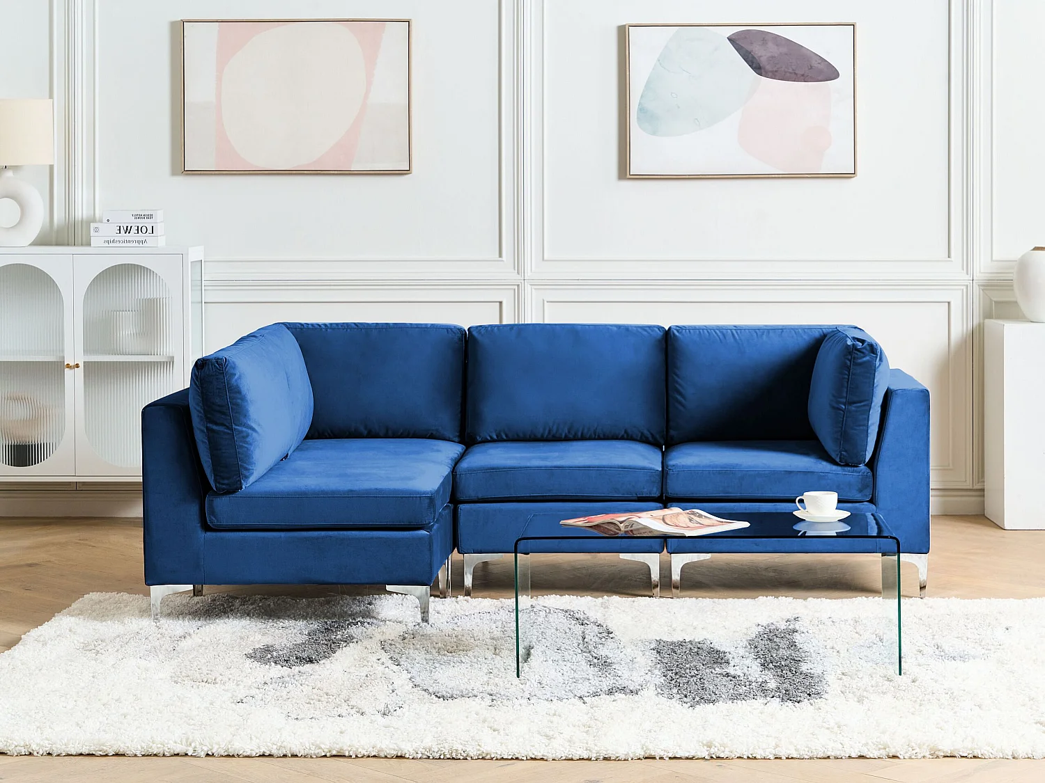 Modulares 4-Sitzer Ecksofa Samtstoff Blau rechtsseitig Metallbeine Modern Evja