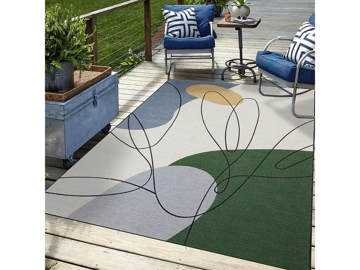 Tapis extérieur 120x180 tissé kilim beige et vert AZA