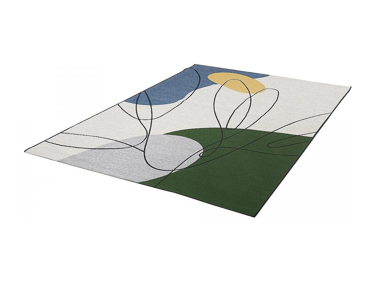 Tapis extérieur 120x180 tissé kilim beige et vert AZA