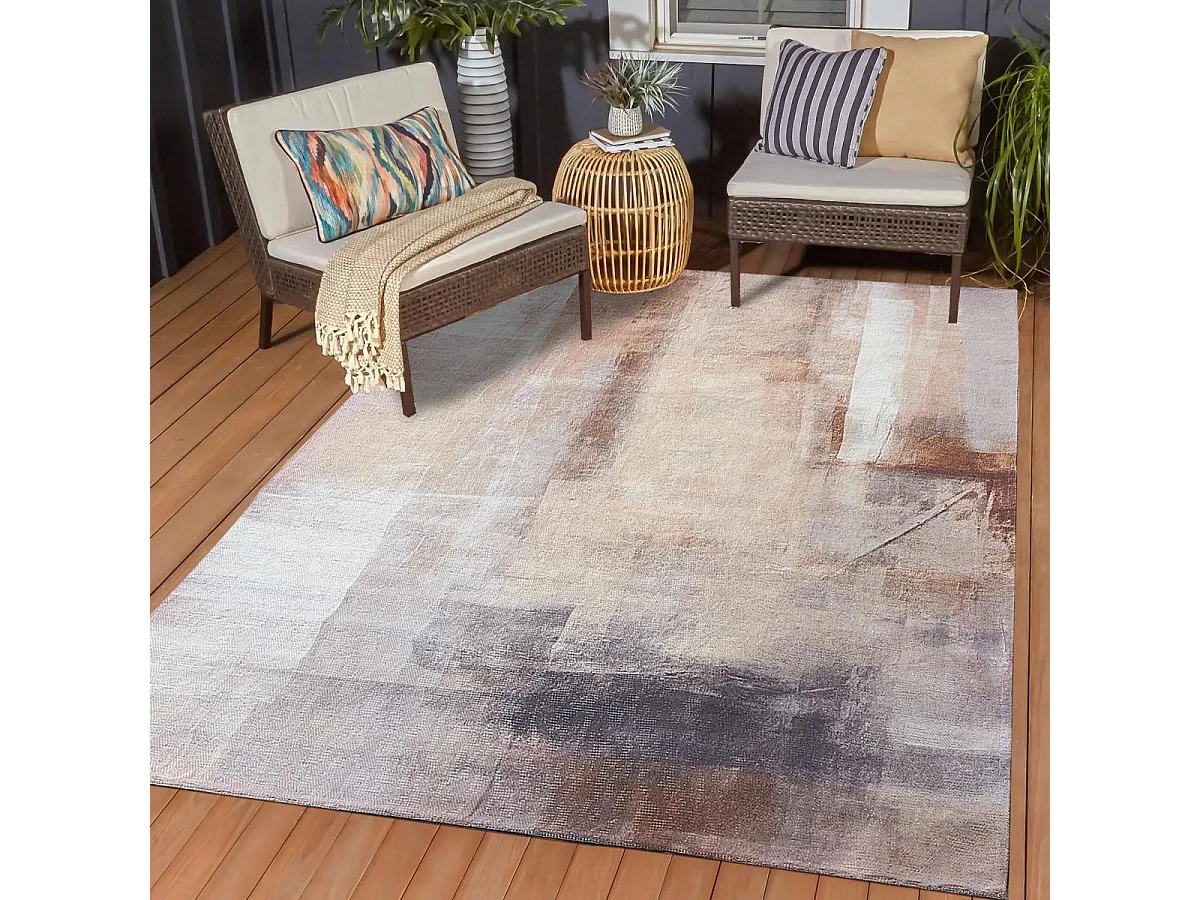 Tapis extérieur 120x180 tissé kilim beige et marron HOMAL