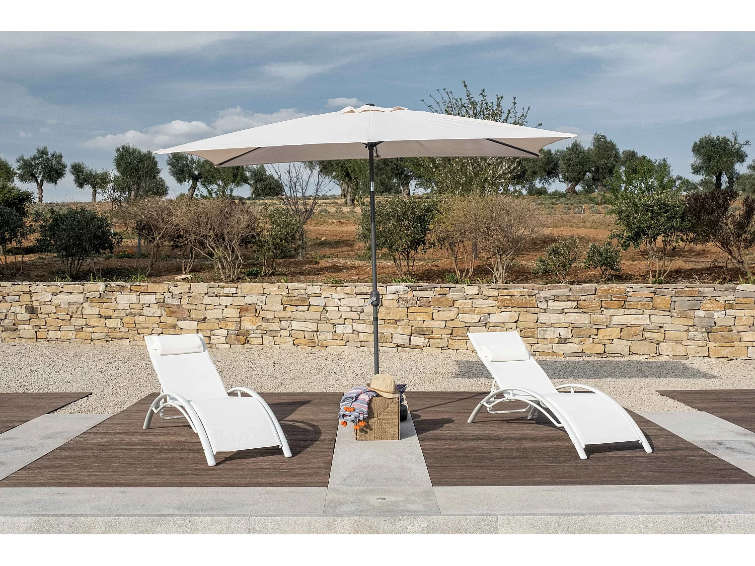 Pack 2 Tumbonas Biarritz 2 Plazas 2 Tumbonas Aluminio y textileno Blanco ieferGarden